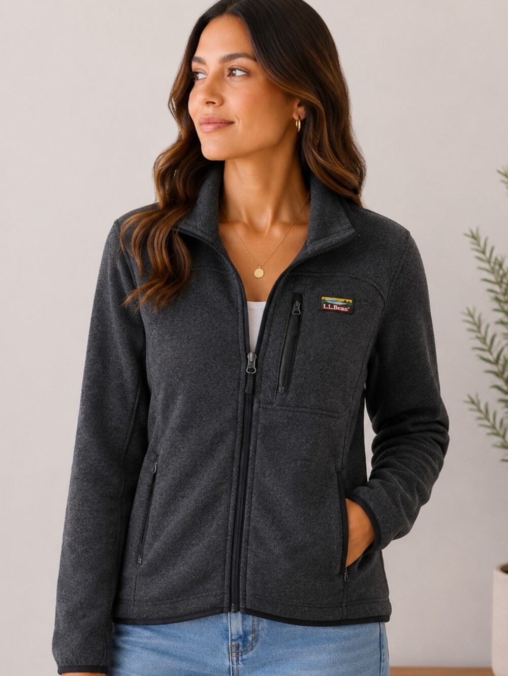 L.L. Bean Charcoal Gray Full‑Zip Fleece Jacket